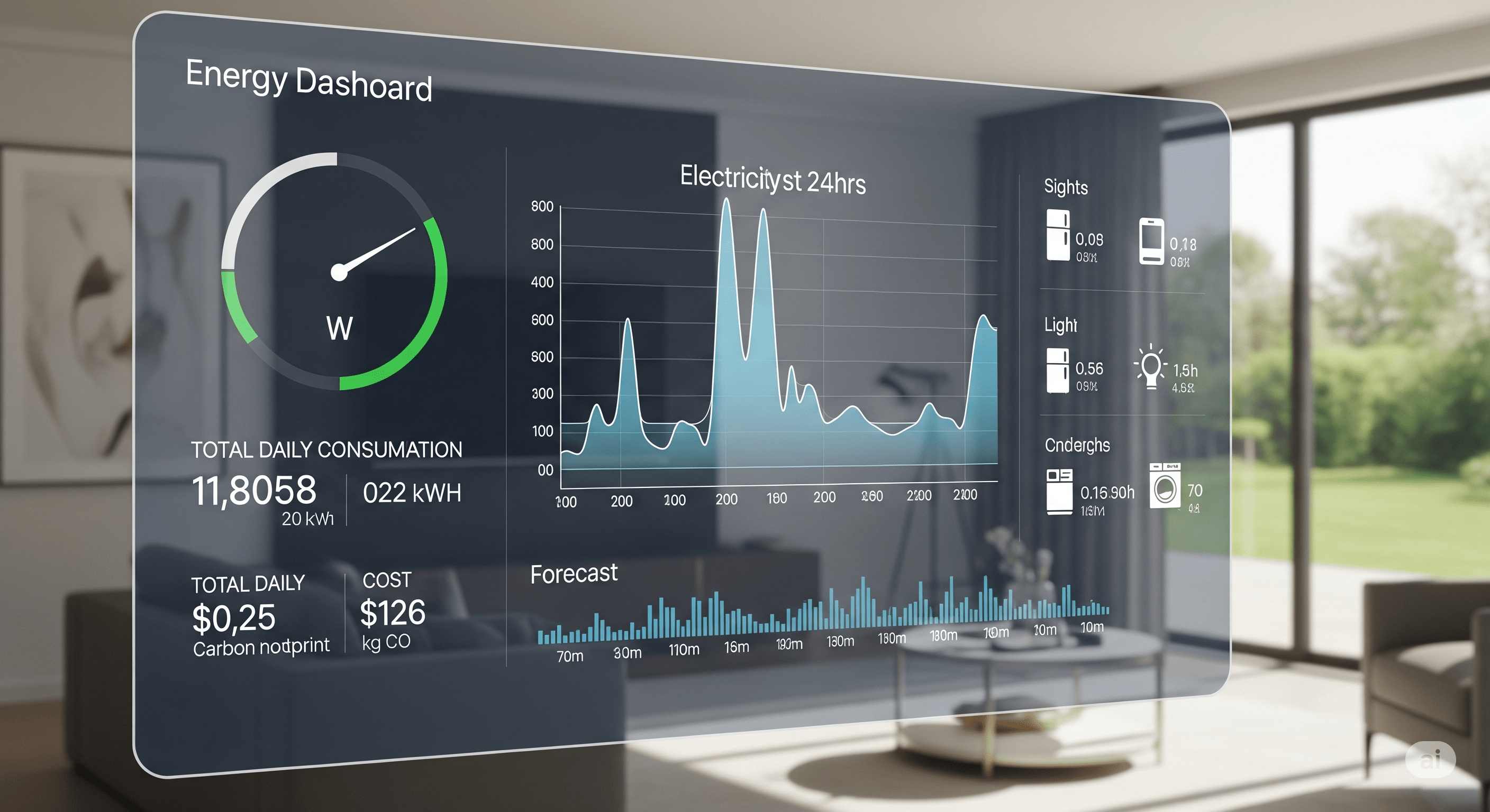 Dashboard showing energy consumption metrics